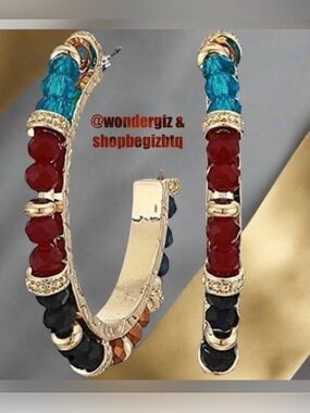Shashi Royals Gold Vermeil Eclectic Mix Bead Multicolored Crystals Hoop Earrings